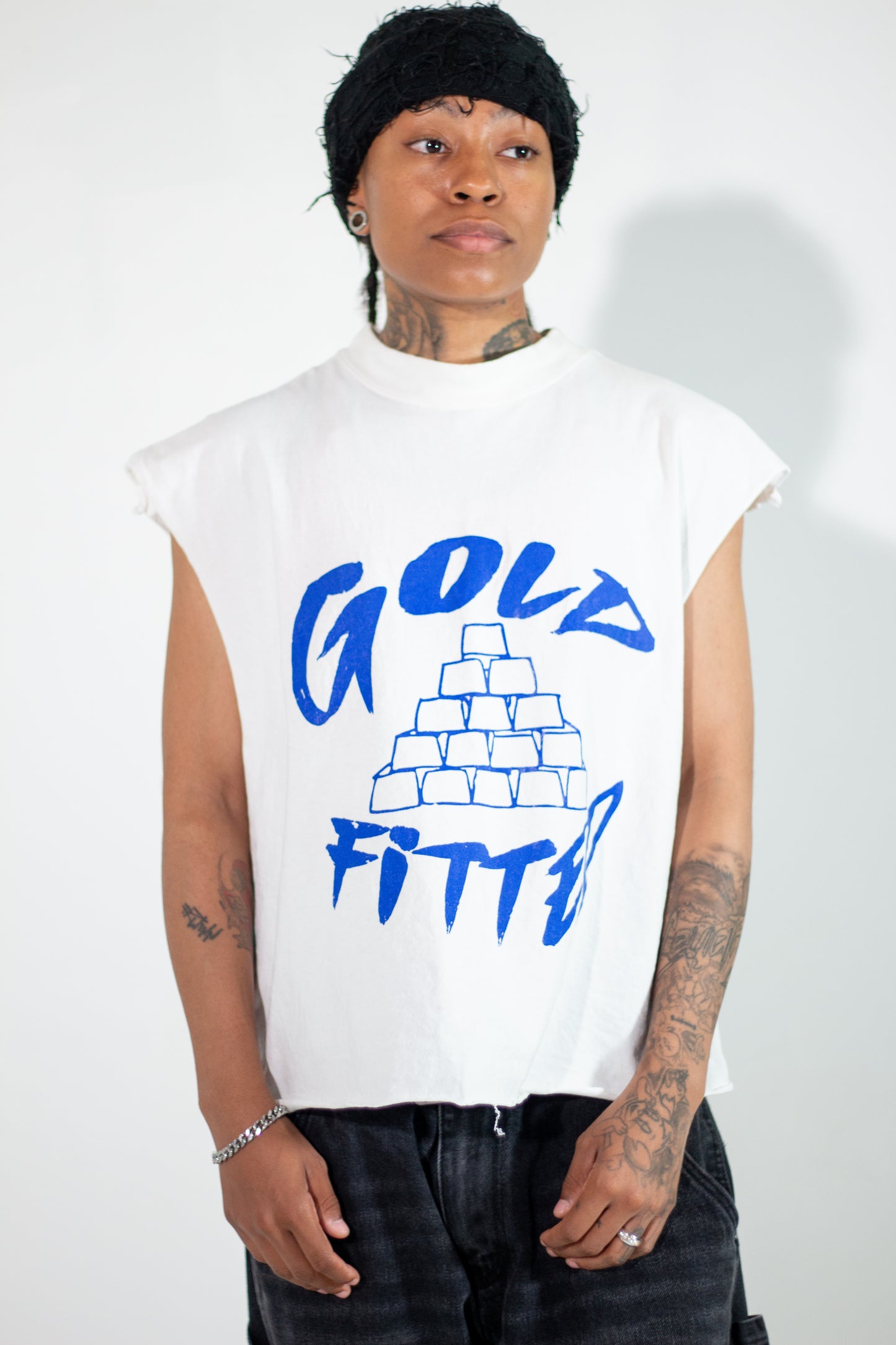 Gold Pyramid Tank – White/Blue